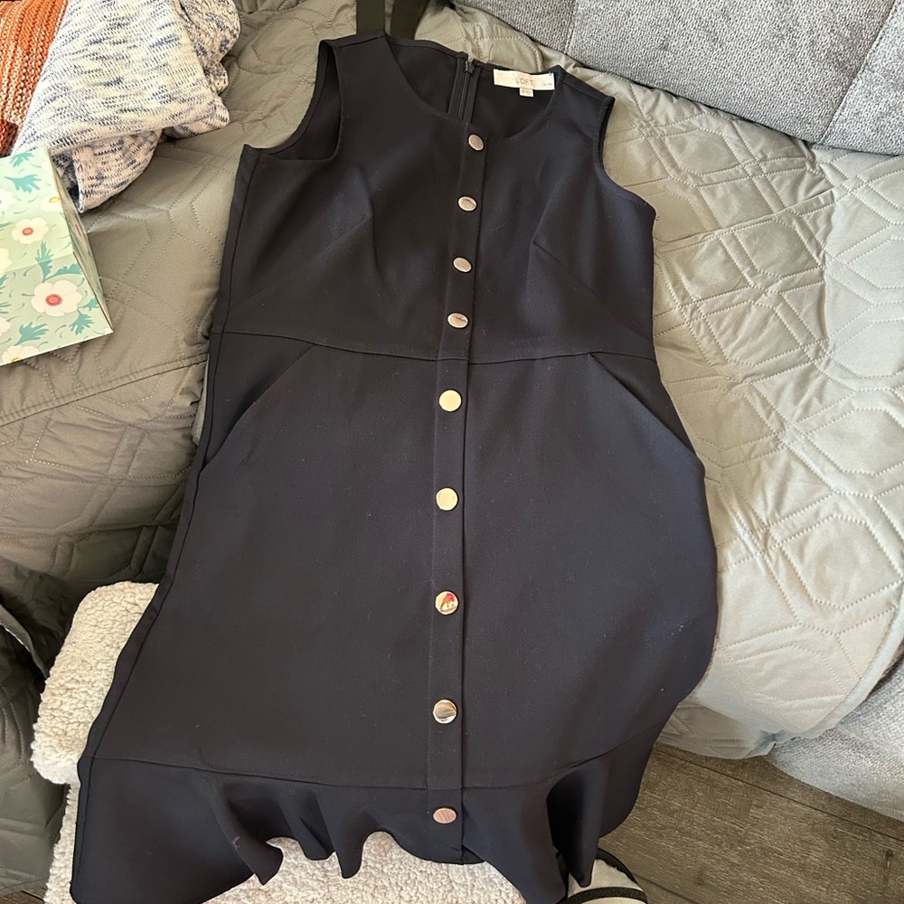 LOFT Navy Button-Front Mini Dress